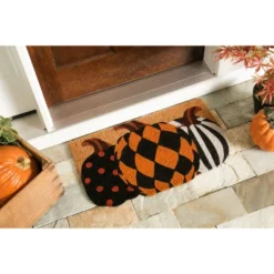 Evergreen Pattern Pumpkins Shaped Indoor Outdoor Natural Coir Doormat 1'6"x2'6" Multicolored -Optimal Home Decoration GUEST 074639e6 830b 46f2 8ff6 541fc05a4112