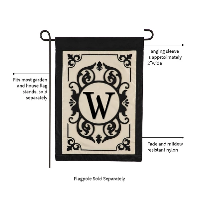 Evergreen Flag Cambridge Chic Letter W Monogram Applique Garden Flag - 12.5" Wide X 18" High 2 Evergreen Flag Cambridge Chic Letter W Monogram Applique Garden Flag - 12.5" Wide X 18" High - Image 2