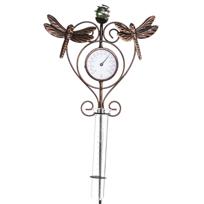 Evergreen Dragonfly Thermometer & Rain Gauge Garden Stake 2 Evergreen Dragonfly Thermometer & Rain Gauge Garden Stake - Image 2