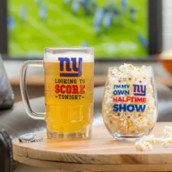 Evergreen New York Giants, Stemless 17OZ Wine & Beer 16 OZ Gift Set