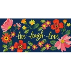 Evergreen Live Laugh Love Floral Sassafras Indoor Outdoor Switch Doormat 1'10"x10" Blue