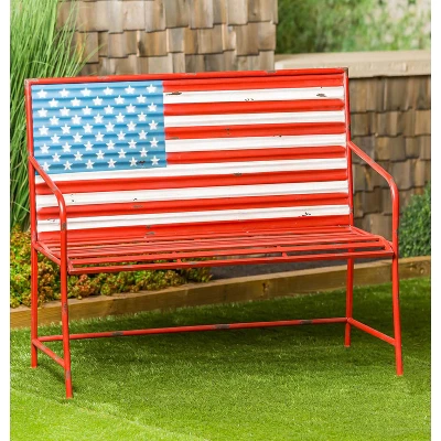 Evergreen American Flag Corrugated Metal Bench 1 Evergreen American Flag Corrugated Metal Bench
