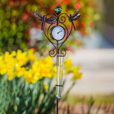 Evergreen Dragonfly Thermometer & Rain Gauge Garden Stake 1 Evergreen Dragonfly Thermometer & Rain Gauge Garden Stake