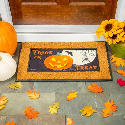 Evergreen Trick Or Treat Jack-o-Lantern Sassafras Indoor Outdoor Switch Doormat 1'10"x10" Multicolored 1 Evergreen Trick Or Treat Jack-o-Lantern Sassafras Indoor Outdoor Switch Doormat 1'10"x10" Multicolored