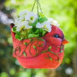 Evergreen Hanging Portly Bird Planter, Red Cardinal- 8 X 6 X 6 Inches Fade And Weather Resistant Outdoor Decoration For Homes, Yards And Gardens
