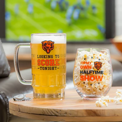 Evergreen Chicago Bears, Stemless 17OZ Wine & Beer 16 OZ Gift Set 2 Evergreen Chicago Bears, Stemless 17OZ Wine & Beer 16 OZ Gift Set - Image 2