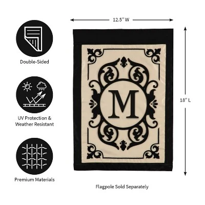 Evergreen Flag Cambridge Chic Letter M Monogram Applique Garden Flag - 12.5" Wide X 18" High 1 Evergreen Flag Cambridge Chic Letter M Monogram Applique Garden Flag - 12.5" Wide X 18" High