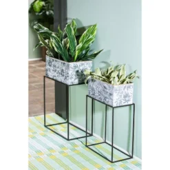 Evergreen Metallic Embossed Floral Planters, Set Of 2