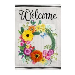 Evergreen Floral Wreath Garden Linen Flag 12.5 X 18 Inches Indoor Outdoor Decor