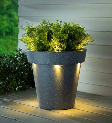 Evergreen Outdoor Fiberglass Planter With Solar Lights, Dark Grey 15x15x16 In 6 Evergreen Outdoor Fiberglass Planter With Solar Lights, Dark Grey 15x15x16 In - Image 6