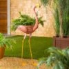 Evergreen 37"H Metal Flamingo Planter With Coco Liner- Fade And Weather Resistant Outdoor Decoration For Homes, Yards And Gardens