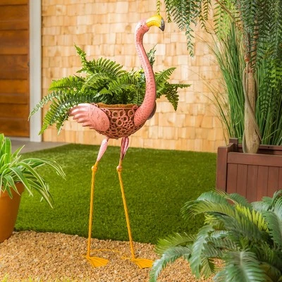 Evergreen 37"H Metal Flamingo Planter With Coco Liner- Fade And Weather Resistant Outdoor Decoration For Homes, Yards And Gardens 1 Evergreen 37"H Metal Flamingo Planter With Coco Liner- Fade And Weather Resistant Outdoor Decoration For Homes, Yards And Gardens