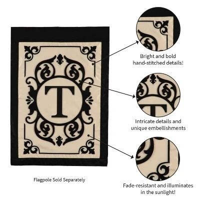 Evergreen Flag Cambridge Chic Letter T Monogram Applique Garden Flag - 12.5" Wide X 18" High 4 Evergreen Flag Cambridge Chic Letter T Monogram Applique Garden Flag - 12.5" Wide X 18" High - Image 4