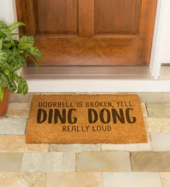 Evergreen Doorbell Broken Yell "Ding-Dong Really Loud Indoor Outdoor Doormat 1'4"x2'4" Brown