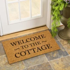 Evergreen 16 X 28 Inches Welcome To The Cottage Door Mat | Non-Slip Rubber Backing | Dirt Catching Natural Coir | Indoor And Outdoor Home Decor
