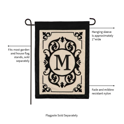 Evergreen Flag Cambridge Chic Letter M Monogram Applique Garden Flag - 12.5" Wide X 18" High 2 Evergreen Flag Cambridge Chic Letter M Monogram Applique Garden Flag - 12.5" Wide X 18" High - Image 2
