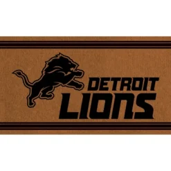 Evergreen Detroit Lions Logo Turf Mat, Brown- 28 X 16 Inches Indoor Outdoor Doormat