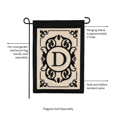 Evergreen Flag Cambridge Chic Letter D Monogram Applique Garden Flag - 12.5" Wide X 18" High 2 Evergreen Flag Cambridge Chic Letter D Monogram Applique Garden Flag - 12.5" Wide X 18" High - Image 2