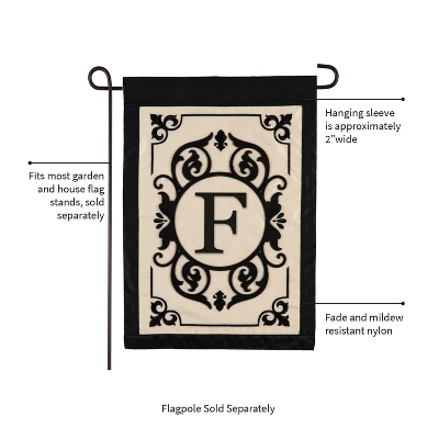 Evergreen Flag Cambridge Chic Letter F Monogram Applique Garden Flag - 12.5" Wide X 18" High 2 Evergreen Flag Cambridge Chic Letter F Monogram Applique Garden Flag - 12.5" Wide X 18" High - Image 2