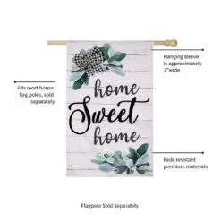 Evergreen Home Sweet Home Eucalyptus Burlap House Flag 28 X 44 Inches Outdoor Decor For Homes And Gardens
