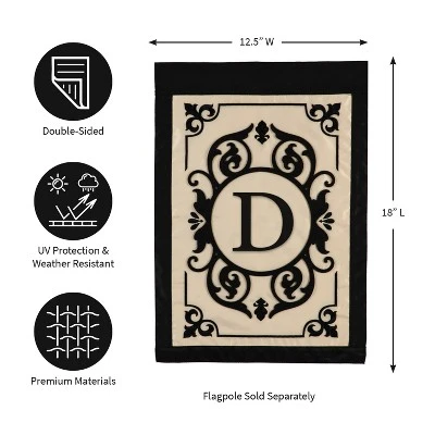 Evergreen Flag Cambridge Chic Letter D Monogram Applique Garden Flag - 12.5" Wide X 18" High 1 Evergreen Flag Cambridge Chic Letter D Monogram Applique Garden Flag - 12.5" Wide X 18" High