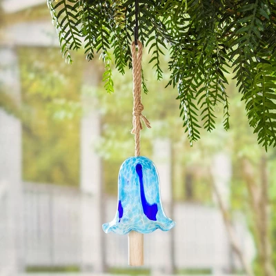Evergreen Art Glass Speckle Blue Floral Shaped Bell Chime- 7 X 7 X 7 Inches Outdoor Decor 1 Evergreen Art Glass Speckle Blue Floral Shaped Bell Chime- 7 X 7 X 7 Inches Outdoor Decor