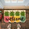 Evergreenful Pineapples Shaped Indoor Outdoor Natural Coir Doormat 1'4"x2'4" Multicolored