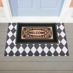 Evergreen Diamond Black And White Layering Mat 11.5 X 9.5 Inches Indoor And Outdoor Decor