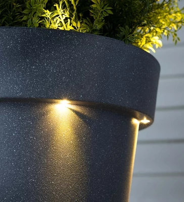 Evergreen Outdoor Fiberglass Planter With Solar Lights, Dark Grey 15x15x16 In 3 Evergreen Outdoor Fiberglass Planter With Solar Lights, Dark Grey 15x15x16 In - Image 3