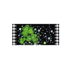 Evergreen Shamrocks Buffalo Plaid Sassafras Indoor Outdoor Switch Doormat 1'10"x10" Black
