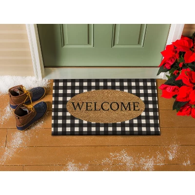 Evergreen Buffalo Check Welcome Indoor Outdoor Natural Coir Doormat 1'4"x2'4" Black 3 Evergreen Buffalo Check Welcome Indoor Outdoor Natural Coir Doormat 1'4"x2'4" Black - Image 3