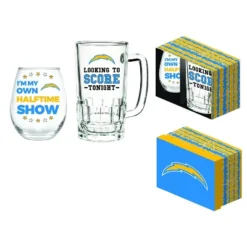 Evergreen Los Angeles Chargers, Stemless 17OZ Wine & Beer 16 OZ Gift Set