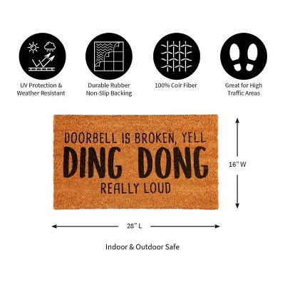Evergreen Doorbell Broken Yell "Ding-Dong Really Loud Indoor Outdoor Doormat 1'4"x2'4" Brown 2 Evergreen Doorbell Broken Yell "Ding-Dong Really Loud Indoor Outdoor Doormat 1'4"x2'4" Brown - Image 2
