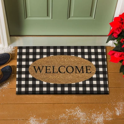 Evergreen Buffalo Check Welcome Indoor Outdoor Natural Coir Doormat 1'4"x2'4" Black 2 Evergreen Buffalo Check Welcome Indoor Outdoor Natural Coir Doormat 1'4"x2'4" Black - Image 2