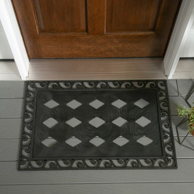 Evergreen Scroll Cutout Embossed Floor Mat Indoor Outdoor Rubber Tray 2'x3' Fits Embossed Doormats Size 30"x18" Black 2 Evergreen Scroll Cutout Embossed Floor Mat Indoor Outdoor Rubber Tray 2'x3' Fits Embossed Doormats Size 30"x18" Black - Image 2