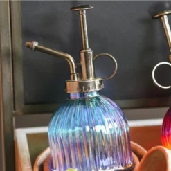 Evergreen Iridescent Ombre Glass Plant Mister, Blue For Indoor Outdoor Gardens