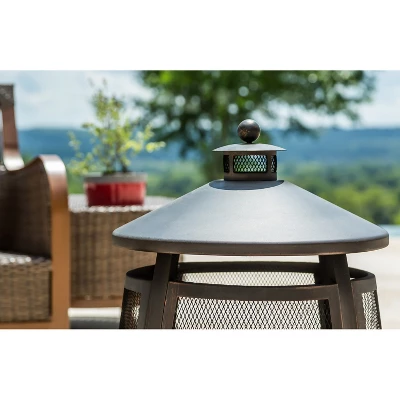 Evergreen Tall Fire Pit With Chimney- 22 X 31 X 22 Inches Outdoor Safe And Weather Resistant With Spark Guard, Fire Pan, And Poker 2 Evergreen Tall Fire Pit With Chimney- 22 X 31 X 22 Inches Outdoor Safe And Weather Resistant With Spark Guard, Fire Pan, And Poker - Image 2