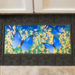 Evergreen Black Embossed Fleur De Lis Sassafras Floor Mat Indoor Outdoor Rubber Tray 18"x30" Fits Sassafras Inserts 10"x22" Black