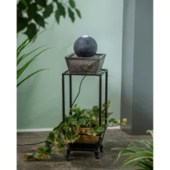 Evergreen Ridged Globe Fountain With Planter Shelf