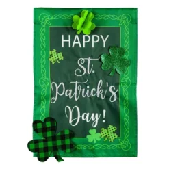 Evergreen St. Patrick's Patterned Shamrocks Garden Applique Flag- 12.5x18 In Outdoor Decor