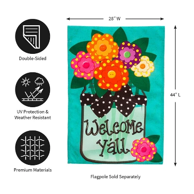 Evergreen Welcome Y'all Polka Dot Flowers Burlap House Flag- 28 X 44 Inches Outdoor Decor For Homes And Gardens 1 Evergreen Welcome Y'all Polka Dot Flowers Burlap House Flag- 28 X 44 Inches Outdoor Decor For Homes And Gardens