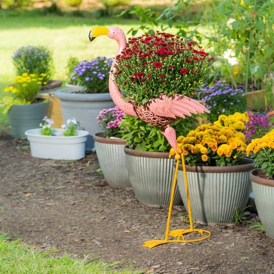 Evergreen 37"H Metal Flamingo Planter With Coco Liner- Fade And Weather Resistant Outdoor Decoration For Homes, Yards And Gardens 3 Evergreen 37"H Metal Flamingo Planter With Coco Liner- Fade And Weather Resistant Outdoor Decoration For Homes, Yards And Gardens - Image 3