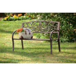 Evergreen Blooming Garden Metal Bench -Optimal Home Decoration GUEST bdff58df fcd4 4fa4 a680 4858b8a82791