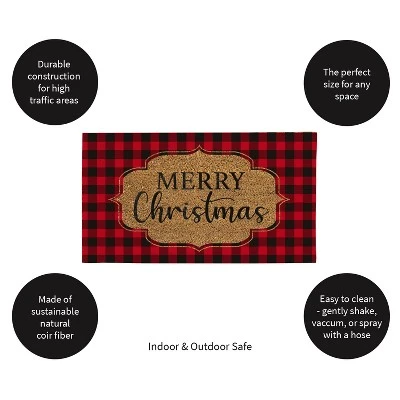 Evergreen Buffalo Check Christmas Indoor Outdoor Natural Coir Doormat 1'4"x2'4" Red 3 Evergreen Buffalo Check Christmas Indoor Outdoor Natural Coir Doormat 1'4"x2'4" Red - Image 3
