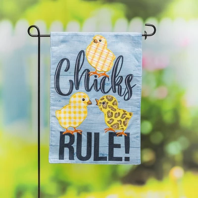 Evergreen Patterned Chicks Rule Garden Burlap Flag 12.5 X 18 Inches Indoor Outdoor Decor 2 Evergreen Patterned Chicks Rule Garden Burlap Flag 12.5 X 18 Inches Indoor Outdoor Decor - Image 2