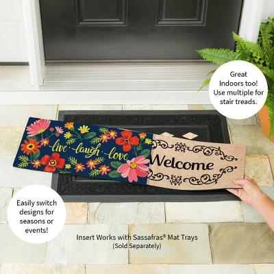 Evergreen Live Laugh Love Floral Sassafras Indoor Outdoor Switch Doormat 1'10"x10" Blue 3 Evergreen Live Laugh Love Floral Sassafras Indoor Outdoor Switch Doormat 1'10"x10" Blue - Image 3
