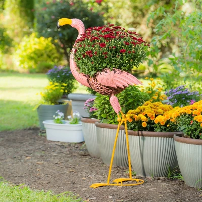 Evergreen 37"H Metal Flamingo Planter With Coco Liner- Fade And Weather Resistant Outdoor Decoration For Homes, Yards And Gardens 4 Evergreen 37"H Metal Flamingo Planter With Coco Liner- Fade And Weather Resistant Outdoor Decoration For Homes, Yards And Gardens - Image 4