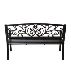Evergreen Blooming Garden Metal Bench, Black -Optimal Home Decoration GUEST d2820f45 ee0e 4132 98c9 e0f641e317bd