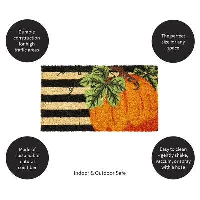 Evergreen Pumpkin Stripe Indoor Outdoor Natural Coir Doormat 1'4"x2'4" Orange 2 Evergreen Pumpkin Stripe Indoor Outdoor Natural Coir Doormat 1'4"x2'4" Orange - Image 2
