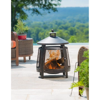 Evergreen Tall Fire Pit With Chimney- 22 X 31 X 22 Inches Outdoor Safe And Weather Resistant With Spark Guard, Fire Pan, And Poker 1 Evergreen Tall Fire Pit With Chimney- 22 X 31 X 22 Inches Outdoor Safe And Weather Resistant With Spark Guard, Fire Pan, And Poker